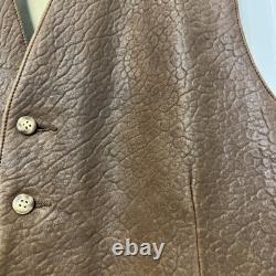Huntington VTG Brown Leather Vest Button Front Western Mens Sz Large Biker