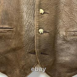 Huntington VTG Brown Leather Vest Button Front Western Mens Sz Large Biker