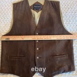 Huntington VTG Brown Leather Vest Button Front Western Mens Sz Large Biker