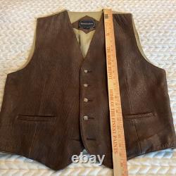 Huntington VTG Brown Leather Vest Button Front Western Mens Sz Large Biker