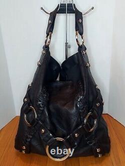 Isabella Fiore Carina Large Black Leather Hobo Braided Accents. Very Nice Cond