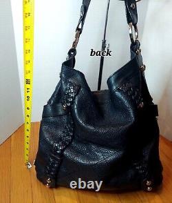 Isabella Fiore Carina Large Black Leather Hobo Braided Accents. Very Nice Cond