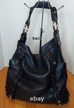 Isabella Fiore Carina Large Black Leather Hobo Braided Accents. Very Nice Cond