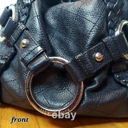 Isabella Fiore Carina Large Black Leather Hobo Braided Accents. Very Nice Cond