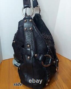 Isabella Fiore Carina Large Black Leather Hobo Braided Accents. Very Nice Cond