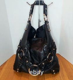 Isabella Fiore Carina Large Black Leather Hobo Braided Accents. Very Nice Cond