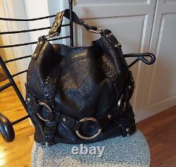 Isabella Fiore Carina Large Black Leather Hobo Braided Accents. Very Nice Cond