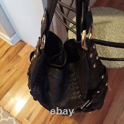 Isabella Fiore Carina Large Black Leather Hobo Braided Accents. Very Nice Cond