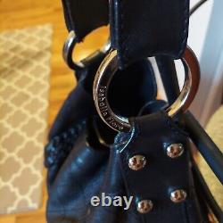 Isabella Fiore Carina Large Black Leather Hobo Braided Accents. Very Nice Cond