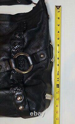 Isabella Fiore Carina Large Black Leather Hobo Braided Accents. Very Nice Cond