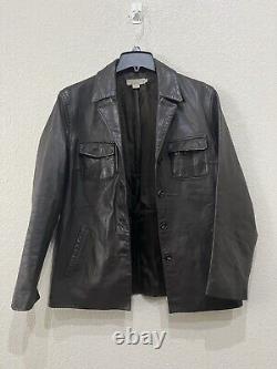 J. Crew Western Style Distressed Dark Brown Leather Button Jacket Large Vintage