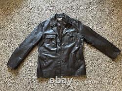 J. Crew Western Style Distressed Dark Brown Leather Button Jacket Large Vintage