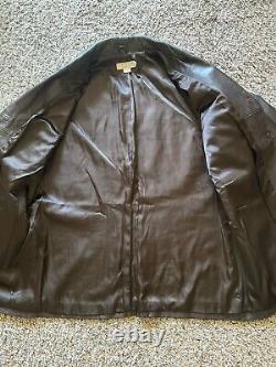 J. Crew Western Style Distressed Dark Brown Leather Button Jacket Large Vintage