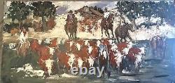 JAMES COLT Western? 24X48 Painting Titled Cattle Drive Cowboys Horses, Cattle