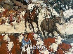 JAMES COLT Western? 24X48 Painting Titled Cattle Drive Cowboys Horses, Cattle