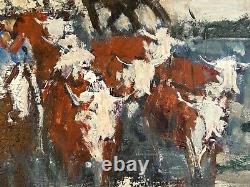 JAMES COLT Western? 24X48 Painting Titled Cattle Drive Cowboys Horses, Cattle