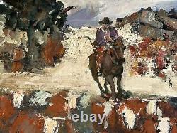 JAMES COLT Western? 24X48 Painting Titled Cattle Drive Cowboys Horses, Cattle