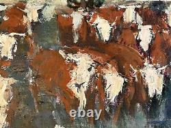 JAMES COLT Western? 24X48 Painting Titled Cattle Drive Cowboys Horses, Cattle