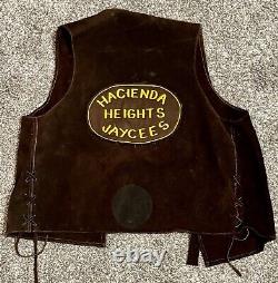 JAYCEES Leather Vest Biker Suede Western Hacienda Heights California SZ L 60-70s