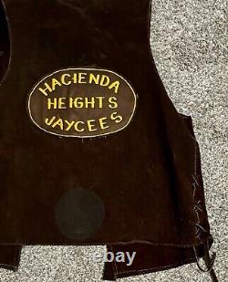 JAYCEES Leather Vest Biker Suede Western Hacienda Heights California SZ L 60-70s