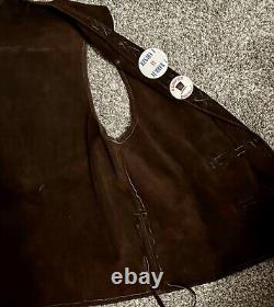 JAYCEES Leather Vest Biker Suede Western Hacienda Heights California SZ L 60-70s