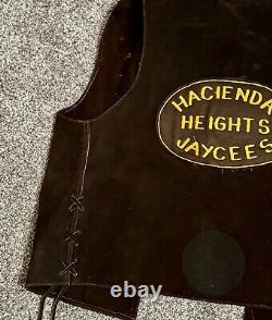 JAYCEES Leather Vest Biker Suede Western Hacienda Heights California SZ L 60-70s