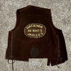 JAYCEES Leather Vest Biker Suede Western Hacienda Heights California SZ L 60-70s