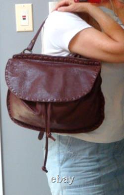 JENNIFER HALEY Free People Burgundy Leather Large Crossbody Handbag Boho Hippie