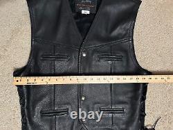 JOHNNY HALLYDAY Black Leather Vest Western Passion Men's Large XL, Vintage