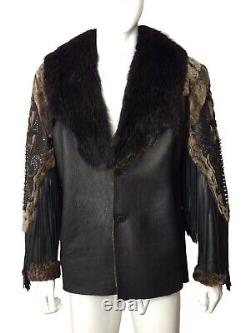 KIPPYS- Fringe Leather & Fur Embellished Coat, Size Large