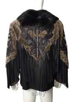 KIPPYS- Fringe Leather & Fur Embellished Coat, Size Large