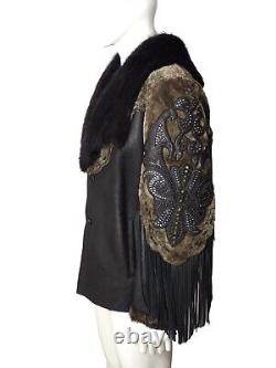 KIPPYS- Fringe Leather & Fur Embellished Coat, Size Large