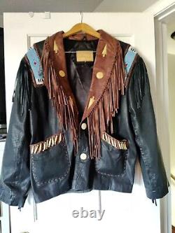 Kobler Mens L Leather Fringe Beaded Jacket With Bone Buttons & Accessories