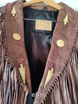 Kobler Mens L Leather Fringe Beaded Jacket With Bone Buttons & Accessories