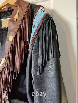 Kobler Mens L Leather Fringe Beaded Jacket With Bone Buttons & Accessories