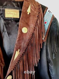 Kobler Mens L Leather Fringe Beaded Jacket With Bone Buttons & Accessories