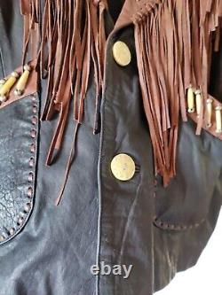 Kobler Mens L Leather Fringe Beaded Jacket With Bone Buttons & Accessories