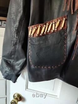 Kobler Mens L Leather Fringe Beaded Jacket With Bone Buttons & Accessories