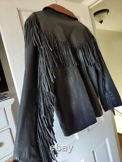 Kobler Mens L Leather Fringe Beaded Jacket With Bone Buttons & Accessories