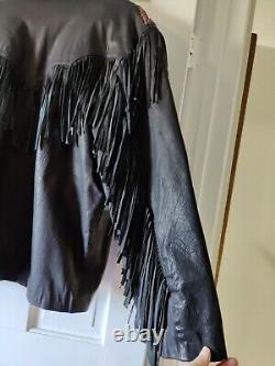 Kobler Mens L Leather Fringe Beaded Jacket With Bone Buttons & Accessories