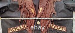 Kobler Mens L Leather Fringe Beaded Jacket With Bone Buttons & Accessories