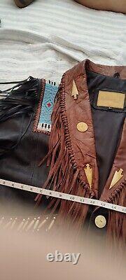 Kobler Mens L Leather Fringe Beaded Jacket With Bone Buttons & Accessories