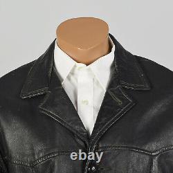 L 1950s Mens Leather Jacket Black Western Shoulder Yolk Belted Back Coat 50s VTG