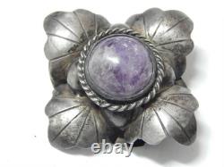 LARGE ANTIQUE 1915-1930 era MEXICAN STERLING SILVER AMETHYST PIN MUSEUM GRADE