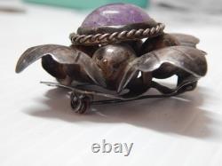 LARGE ANTIQUE 1915-1930 era MEXICAN STERLING SILVER AMETHYST PIN MUSEUM GRADE