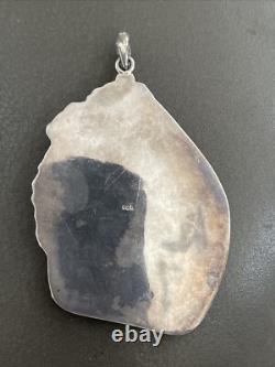 LARGE Antique Native American Navajo Sterling Silver AGATE Pendant HEAVY