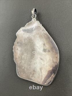 LARGE Antique Native American Navajo Sterling Silver AGATE Pendant HEAVY