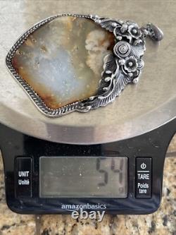 LARGE Antique Native American Navajo Sterling Silver AGATE Pendant HEAVY