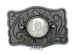 LARGE Antiqued Silver Southwest Western 1964 Kennedy Half Dollar Belt Buckle
