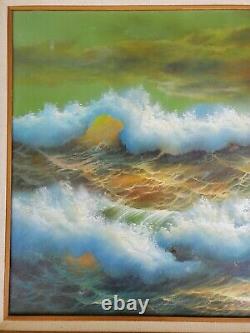 LARGE Original Oil on Canvas Painting Seascape Artist Signed Antique Vintage Art